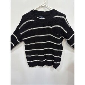 American Eagle Striped Oversized Crew Neck Pocket Sweater Sz XS.‎ Black & White